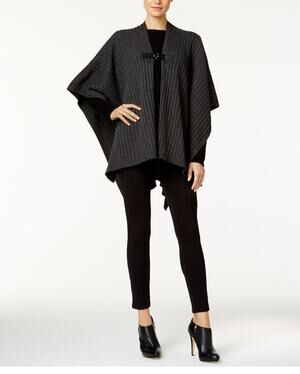 MICHAEL MICHAEL KORS Leather-Trim Poncho in charcoal size med / one size
